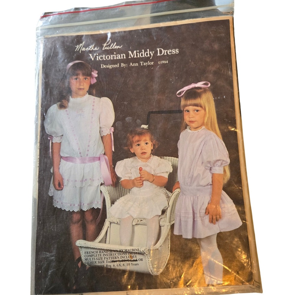 Vintage Martha Pullen Victorian Middy Dress Kids Pattern 6-10 1984 NIP Uncut
